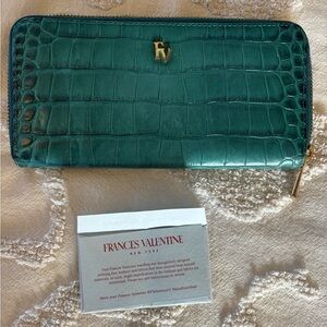 Frances Valentine Emerald Crocodile Embossed Wallet